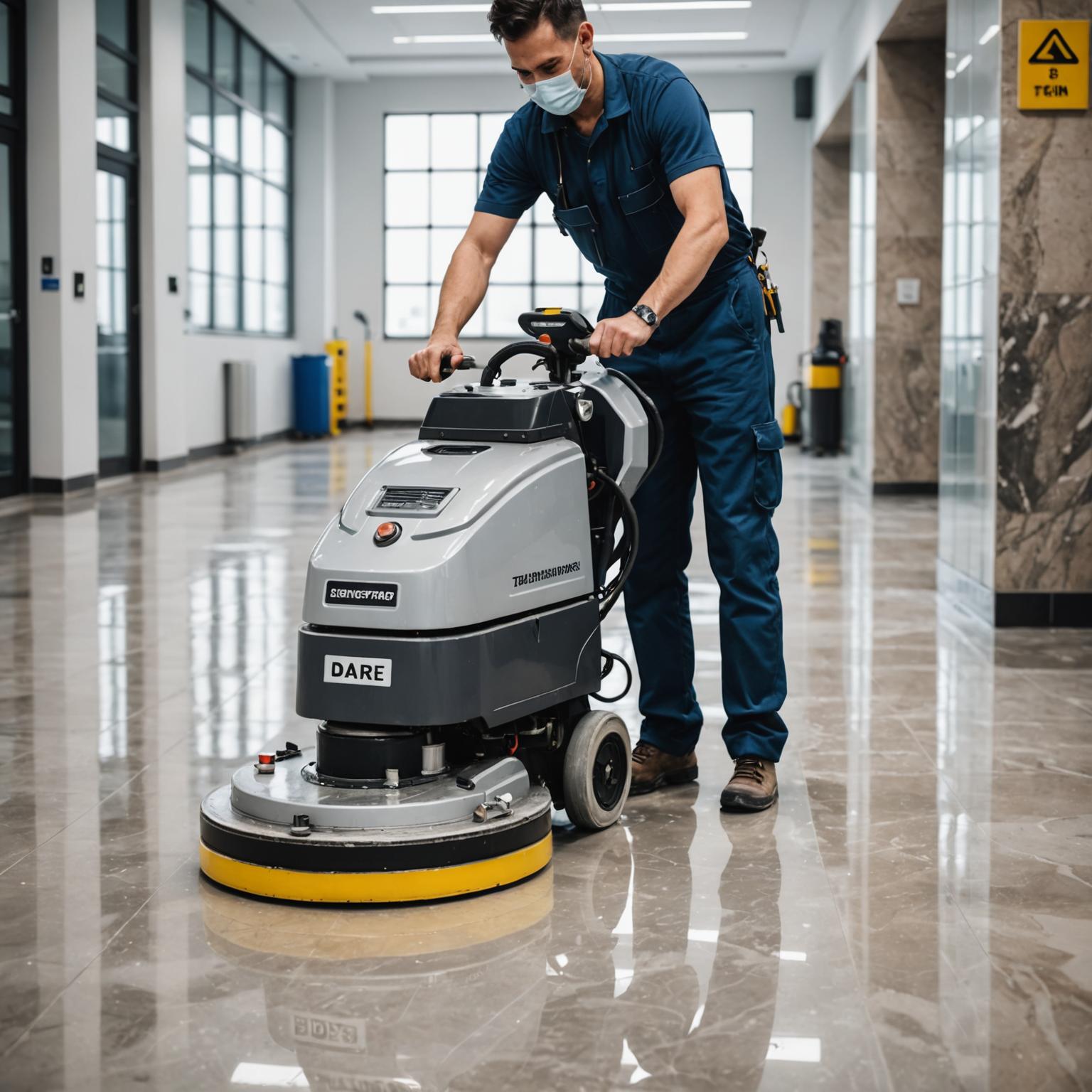 Industrial floor polishing machine in use
